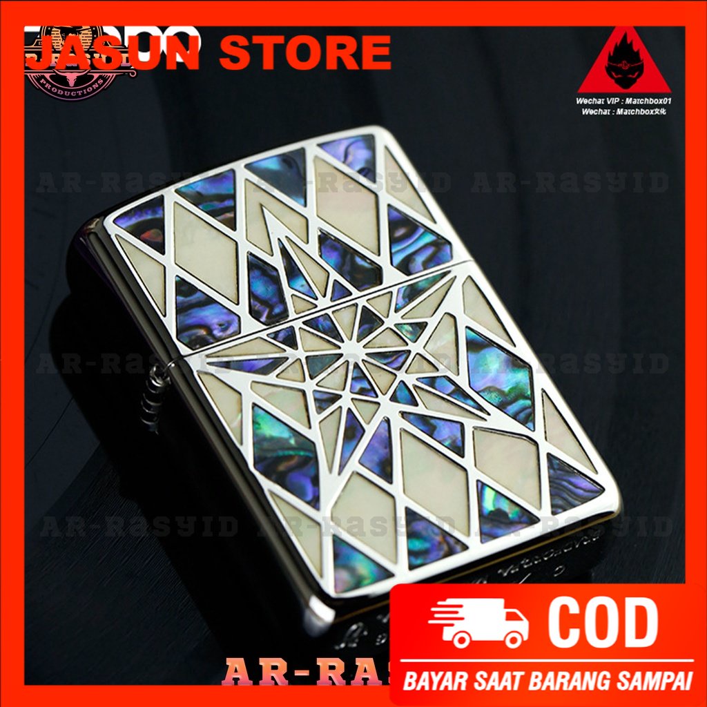 Bisa COD! Korek Api Minyak Zippo Silver Shell Motif Star Bintang 3915-16