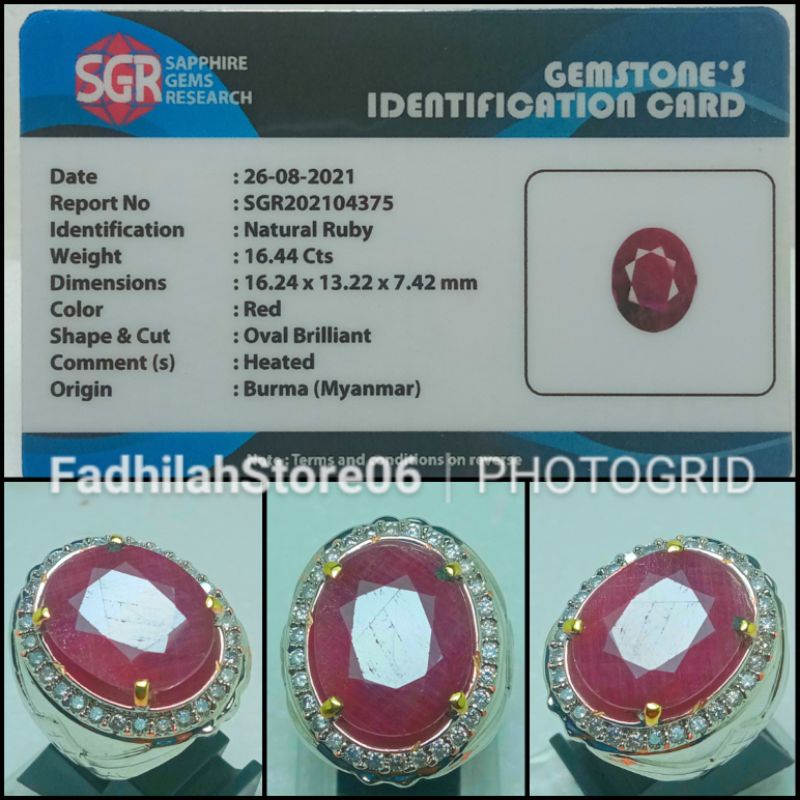 CINCIN PERAK NATURAL RED RUBY OVAL CUTTING + MEMO LAB