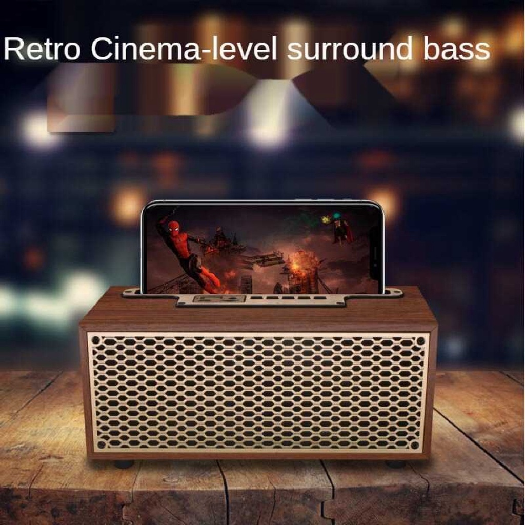 Bluetooth Speaker Portable Model Vintage Kayu Wood USB Rechargeable