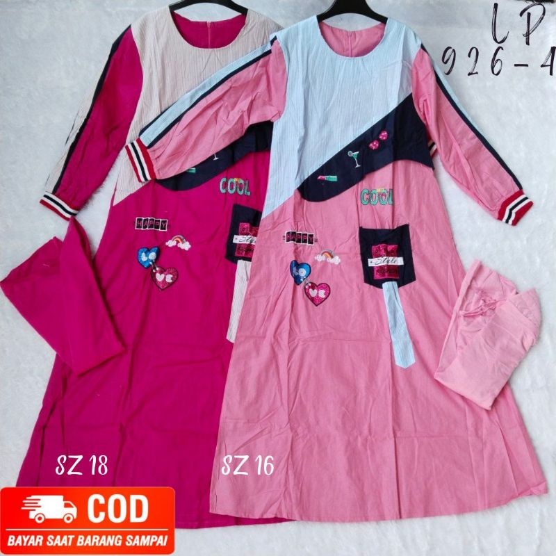 LITTLE PINEAPPLE GAMIS BRANDED SET JILBAB ANAK PEREMPUAN USIA 9-11 TAHUN DRESS MUSLIM IMPORT BAHAN K