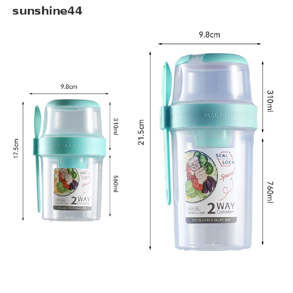 Sunshine 1Pc Gelas Plastik Dua Lapis Dengan Tutup + Garpu Untuk Salad / Sarapan