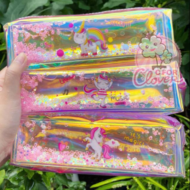 

UNICORN HOLOGRAM PENCIL CASE / water air holo lucu tempat pensil baru