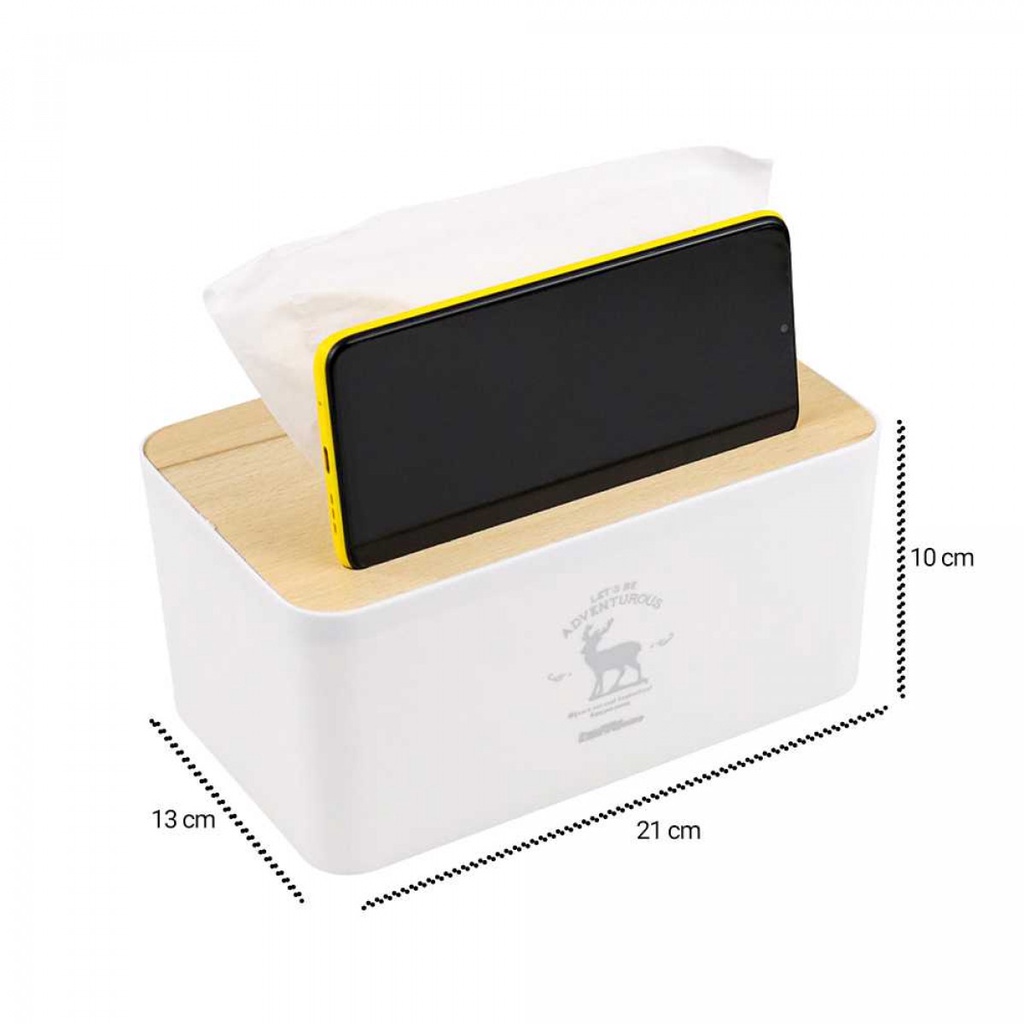 TaffHOME Kotak Tisu Kayu Tissue Box dengan Holder Smartphone