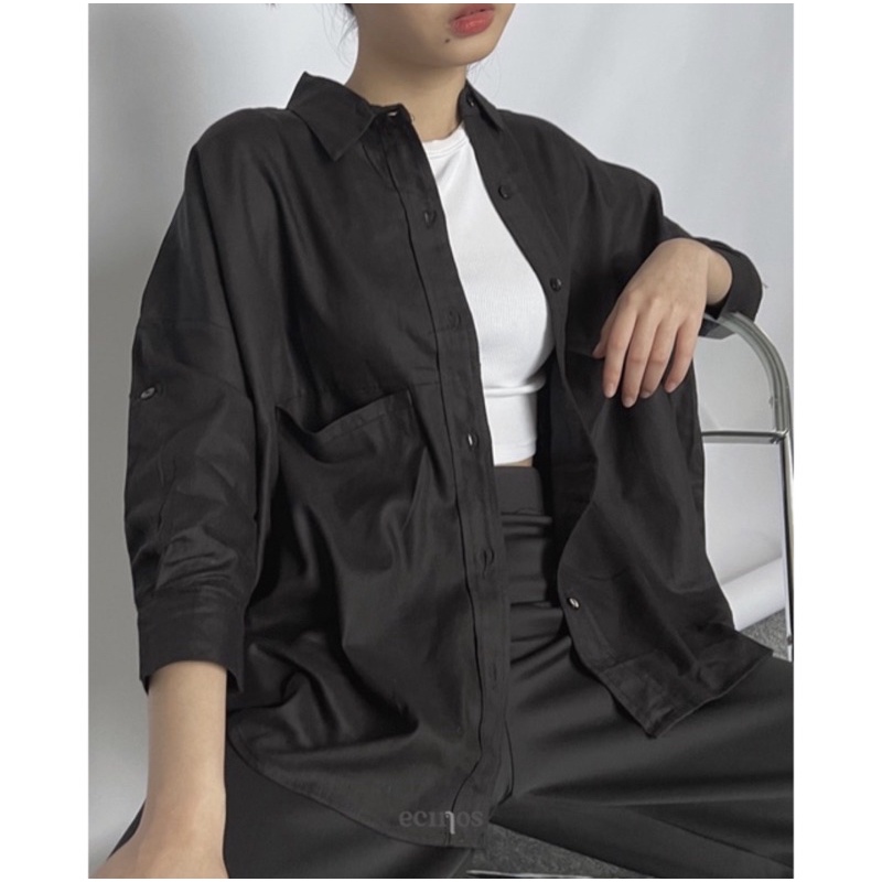 ECINOS kemeja wanita LUE TOP BLACK