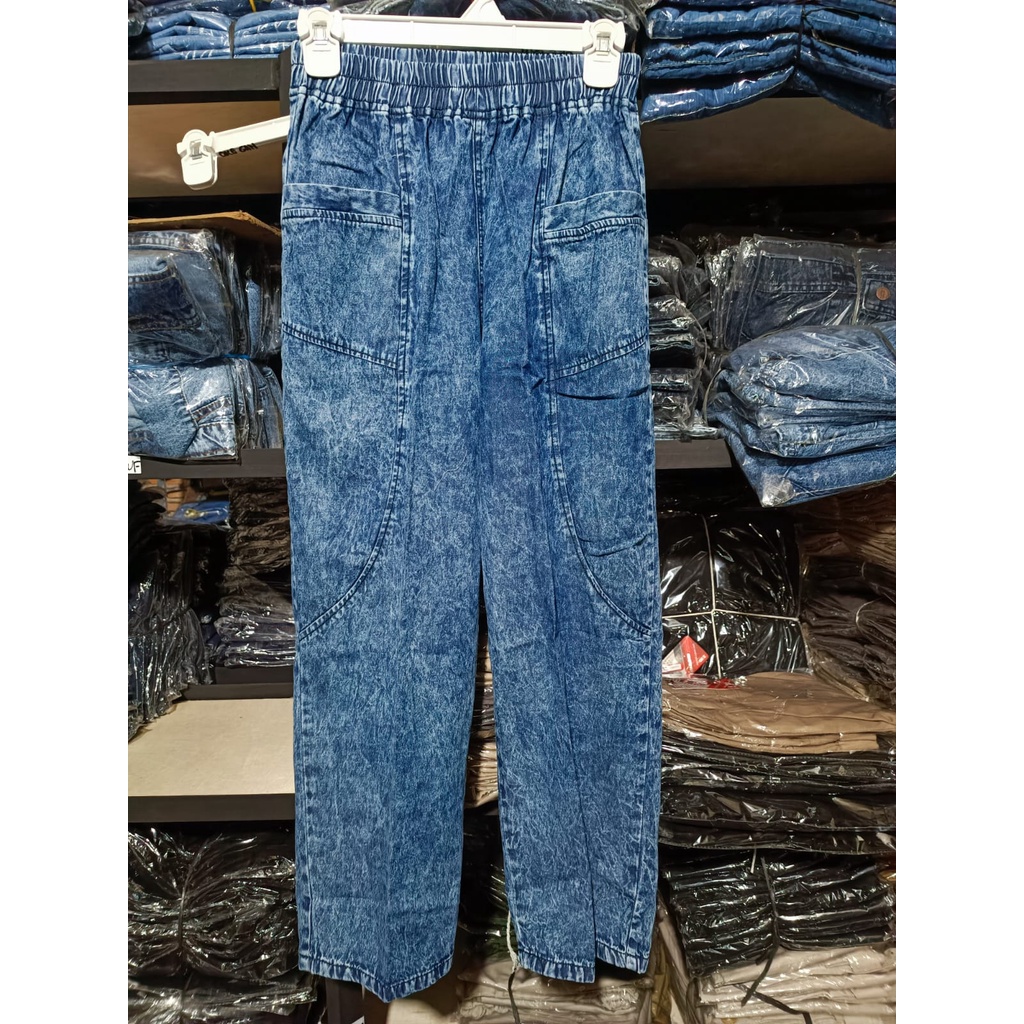 ANYA Boyfriend Jeans Baggy Pants | Celana Panjang Wanita Santai Model Gantung Pinggang Elastis