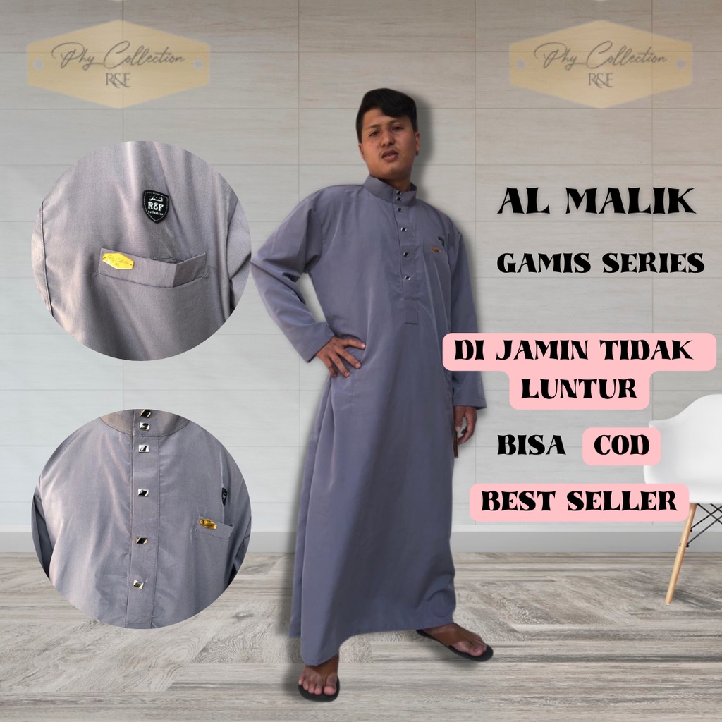 AL-MALIK Gamis Jubah Muslim Pria Dewasa Jubah Mewah Berkualitas Gamis Polos Laki Laki Dewasa Jumbo Ukuran S M L XL XXL XXXL