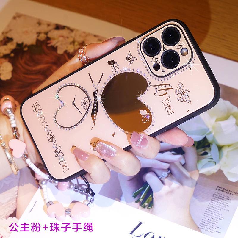 Case Pelindung Lensa Mini Glitter Berlian Imitasi Dengan Gelang Manik-Manik Untuk iPhone 14 13 12 11 Pro Max Plus 12Mini 14Plus