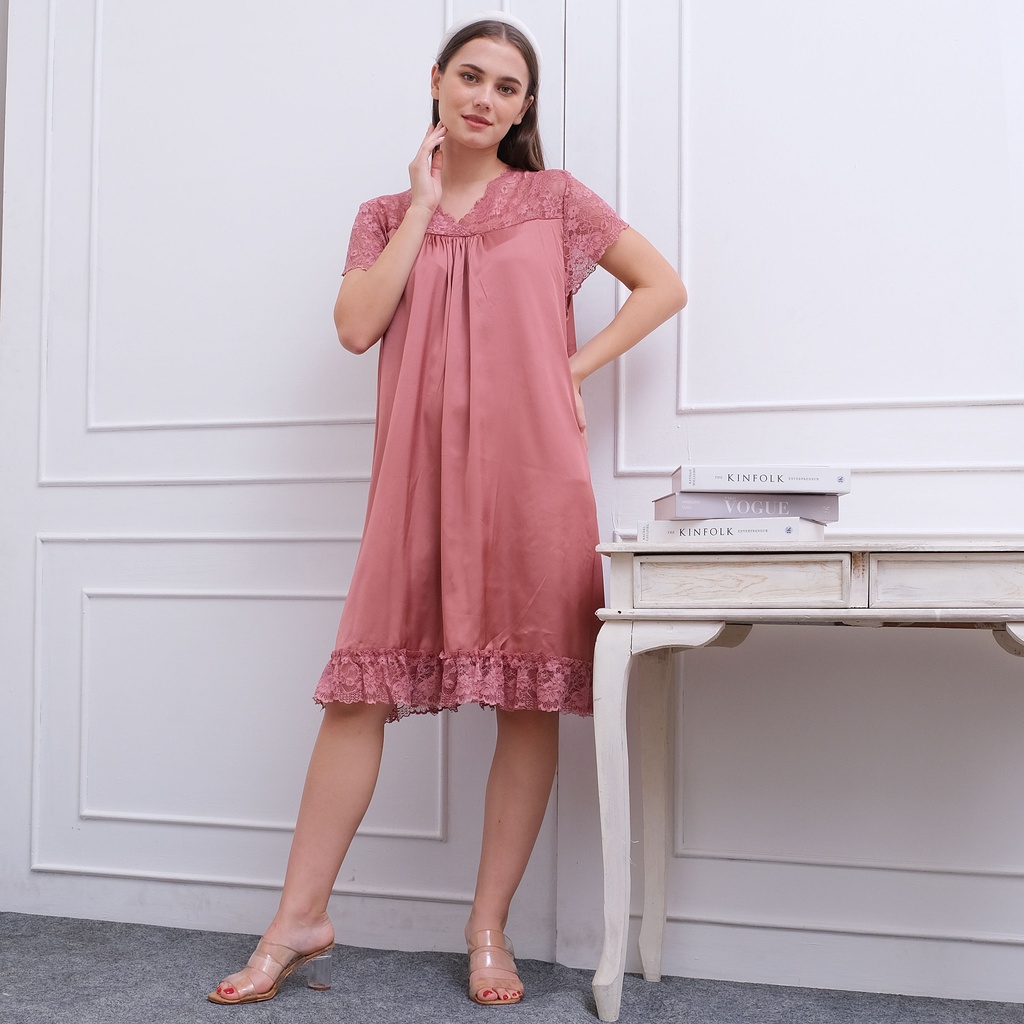 Ladybydiana IRISH SALMON SLEEPWEAR PREMIUM Sexy Dress Bahan Armany Silk dan New Lace Adem &amp; Nyaman Busui Friendly