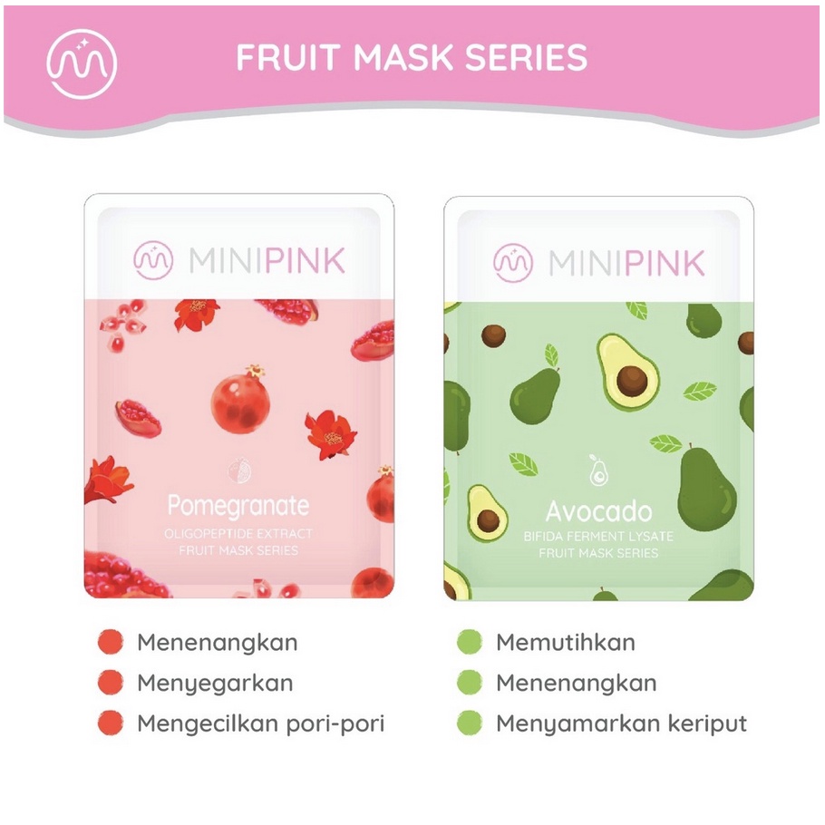 ORI MiniPink Natural Fruit Sheet Mask Masker Muka Masker Wajah Unisex masker Buah