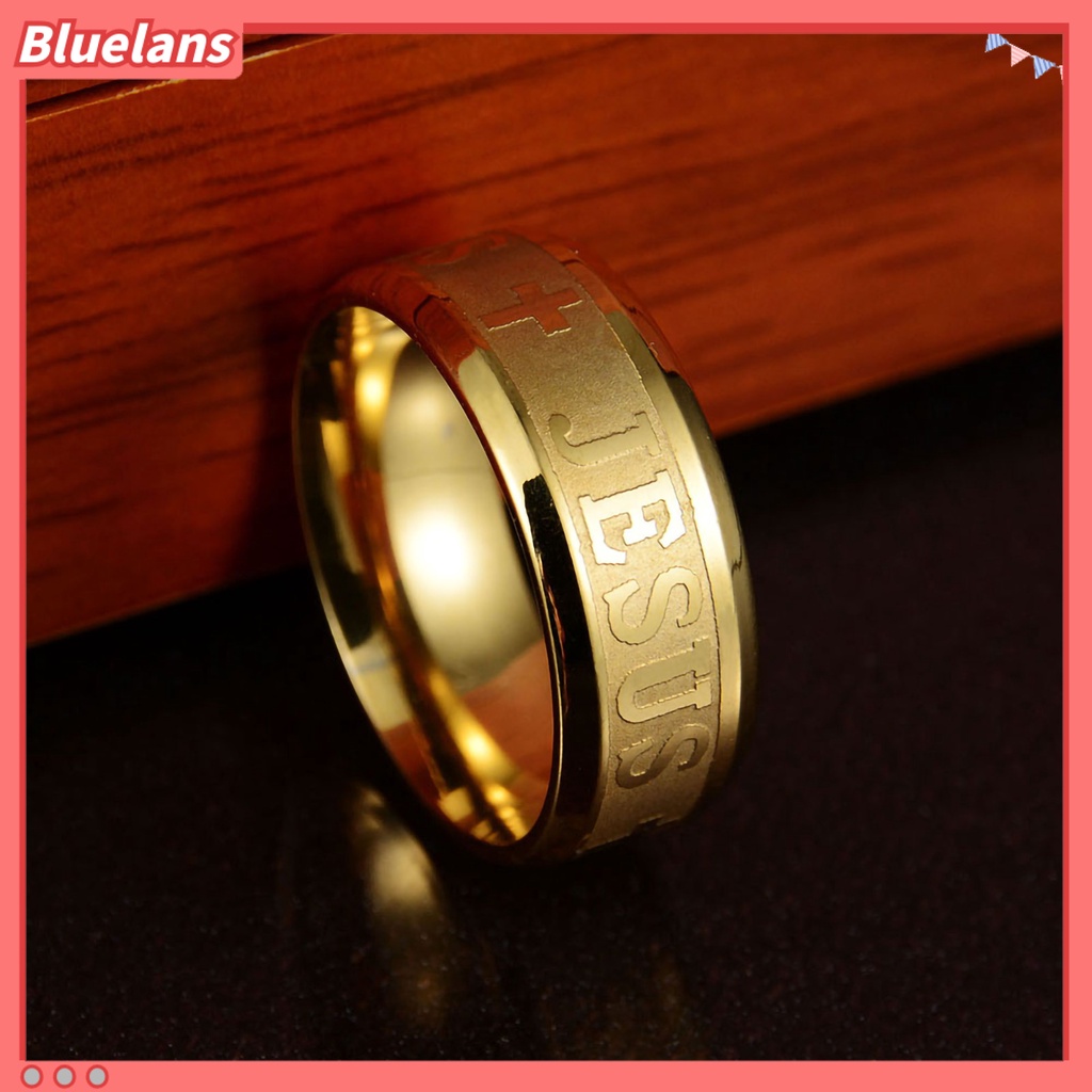 Bluelans Unisex Ring Jesus Cross Letters Engraved Stainless Steel Men Women Christianity Ring Jewelry