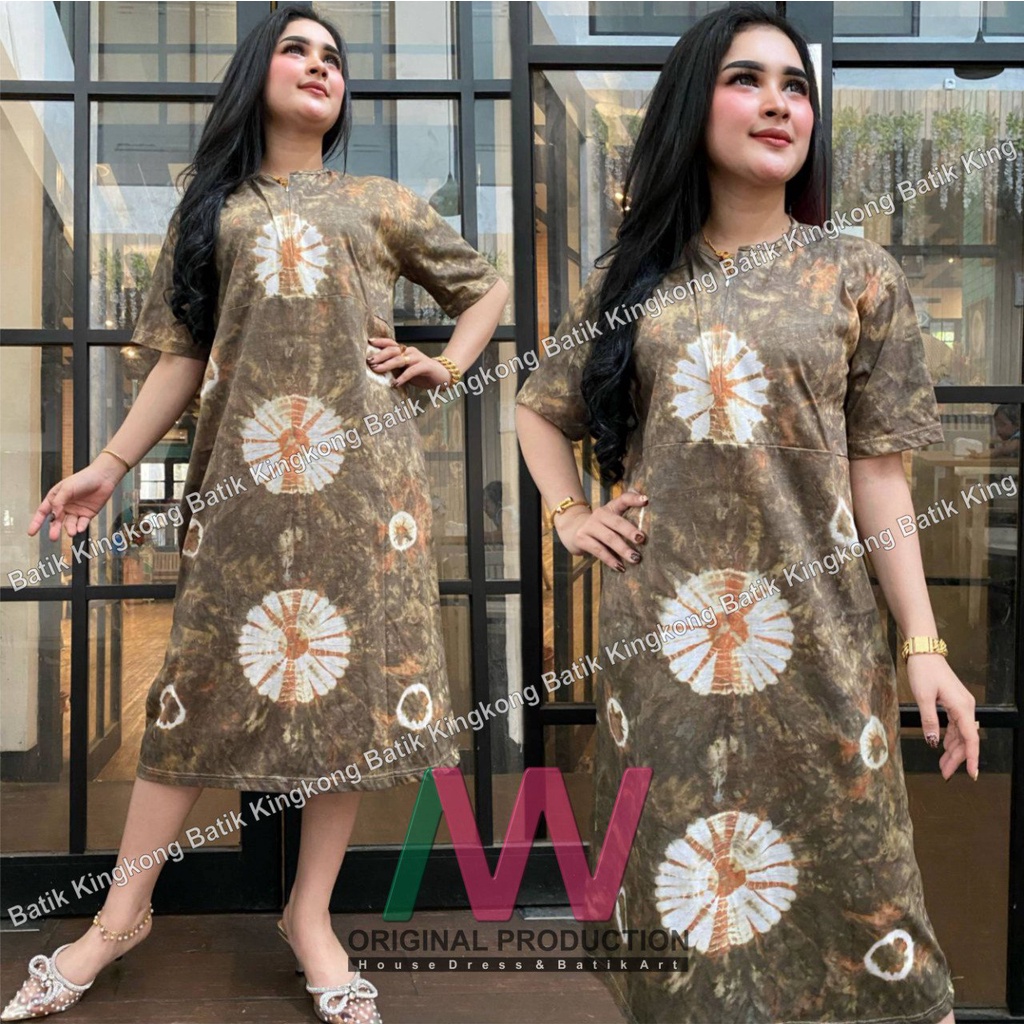 Daster Kaos Busui Abstrak Jumputan Lengan Pendek Resleting Depan Homedress Wanita Kekinian Terbaru