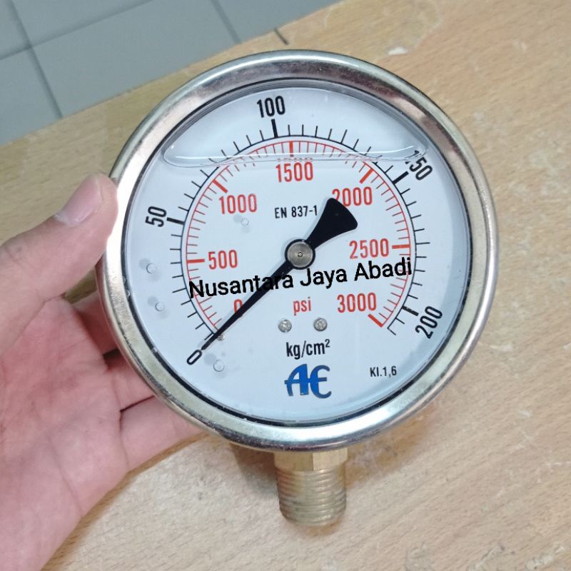 Pressure Gauge Raket Stainless 4 " inchi 200 Bar 3000 Psi AE