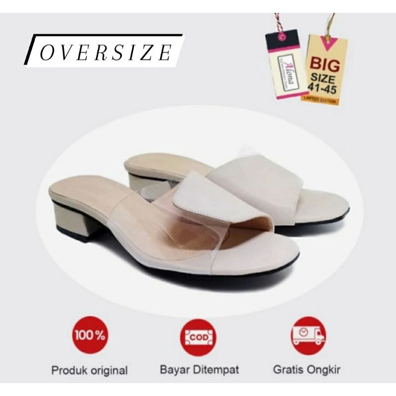 Sandal Wanita MK-128Krem Ukuran Besar 41.45 Sendal Ibu2 Pengajian Slop 3cm Big Size JUMBO Krem Original