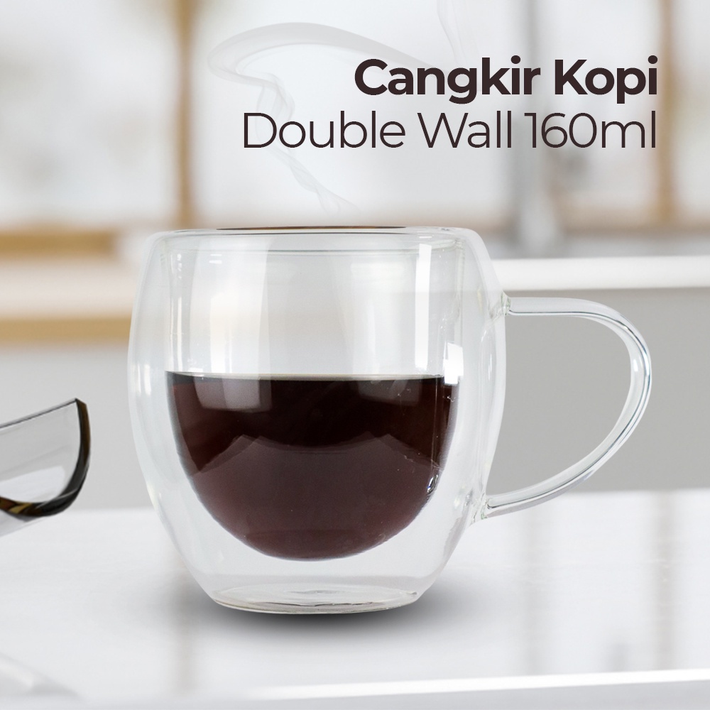 Jual One Two Cups Cangkir Double Wall 160ml 250ml 450ml Gelas Minum Kaca Tempat Air Kopi Teh 3655