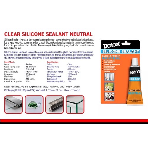 Dextone Silikon Silicone Sealant Netral Rubber Neutral Isi 30Gr Tidak Berbau Metal Anti Korosif