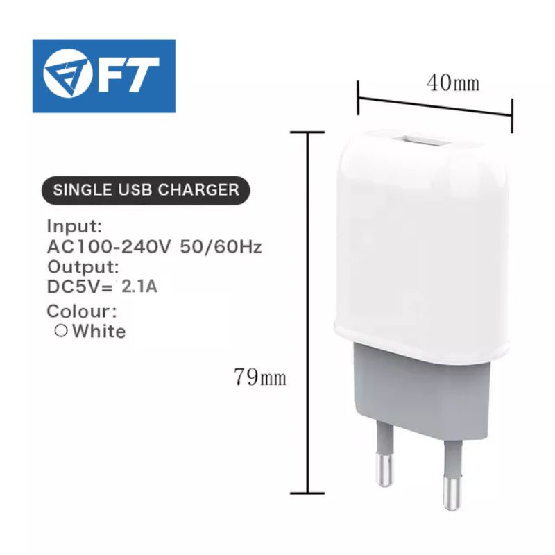 【FT 008】[GROSIR/COD] Travel Charger 2.4A Single U Original / Free Kabel Data - GARANSI