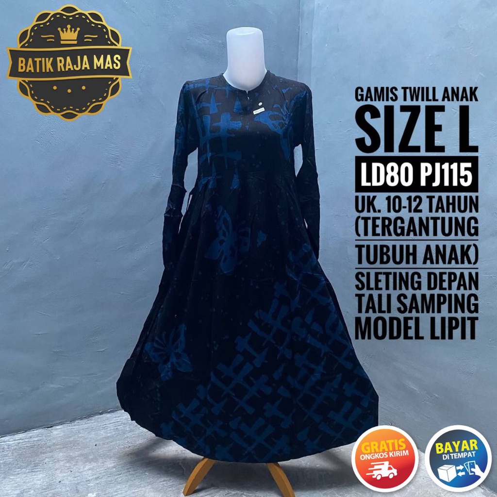 Gamis Anak Perempuan Syari Raya Lebaran Kekinian Terbaru Motif Batik Abstrak Rayon Twill Ori Pekalon