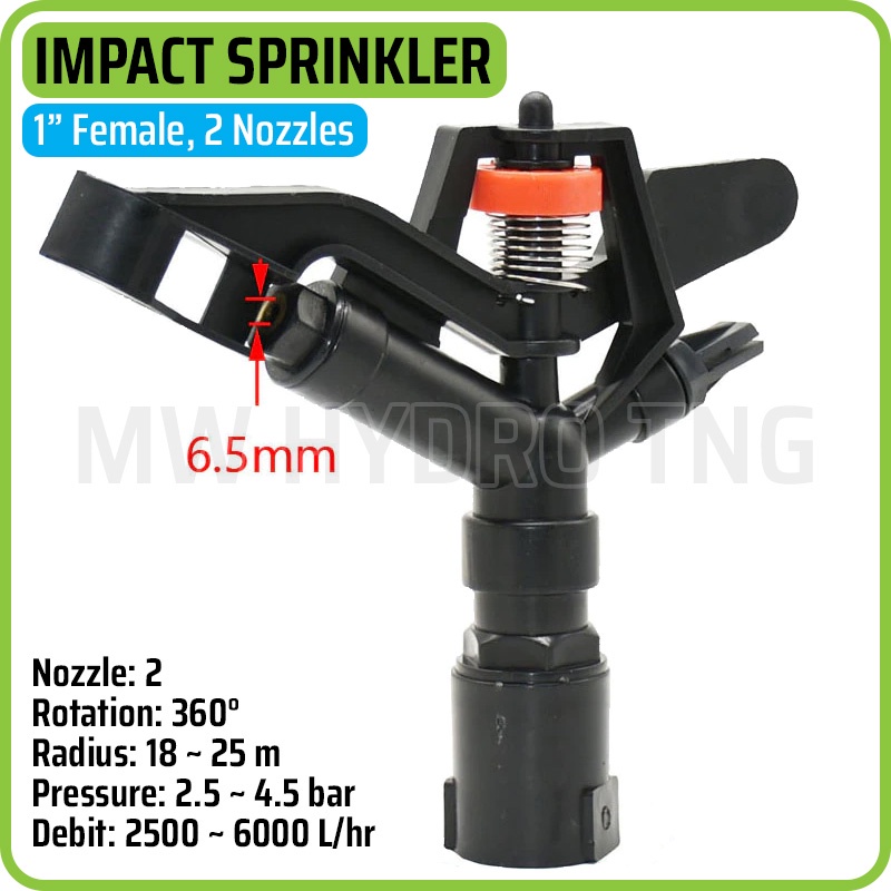 Impact / Impulse Sprinkler, 2 Nozzles, 1&quot; Female Thread