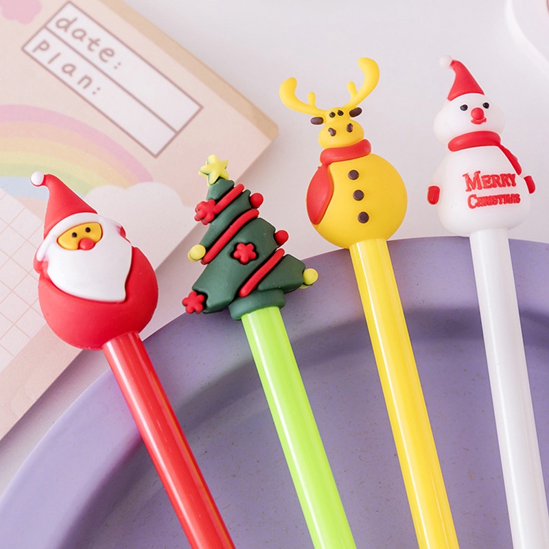 4pcs Holder Pen Mini Desain Kartun Natal Untuk Murid