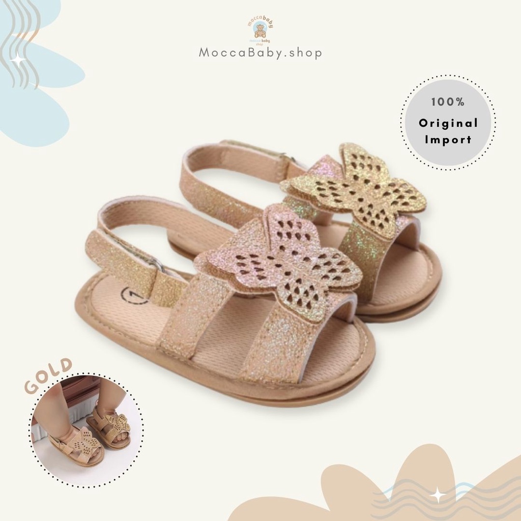 MBSS - PREWALKER Sepatu Anak Bayi Baby Shoes Sandal Casual Socks Anti Slip Bahan Import / BUTTERFLY MICA