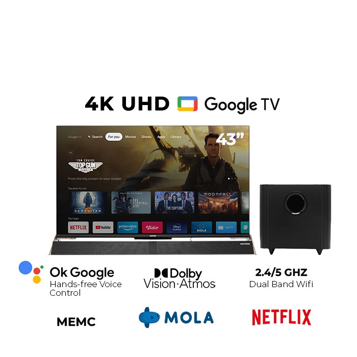 POLYTRON 4K UHD Smart Cinemax Soundbar Google TV 43 Inch PLD 43BUG5959
