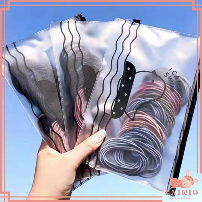 UNIKID 100pcs Ikat Rambut Karet Polos Elastis Gaya Korea Wanita Kuncir rambut Karet Rambut Karet Gel
