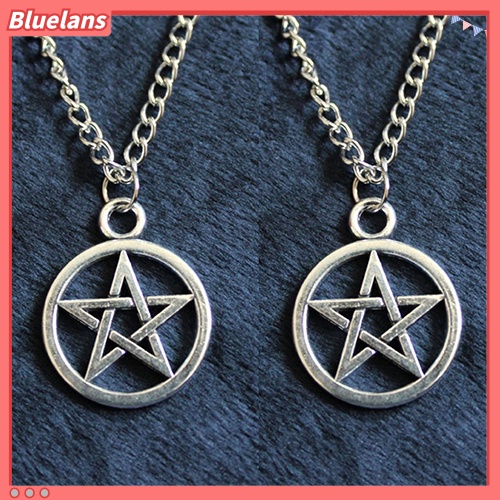 （BL）2Pcs Fashion Unisex Star Circle Pentagram Pendant Necklace Couple Xmas Gift