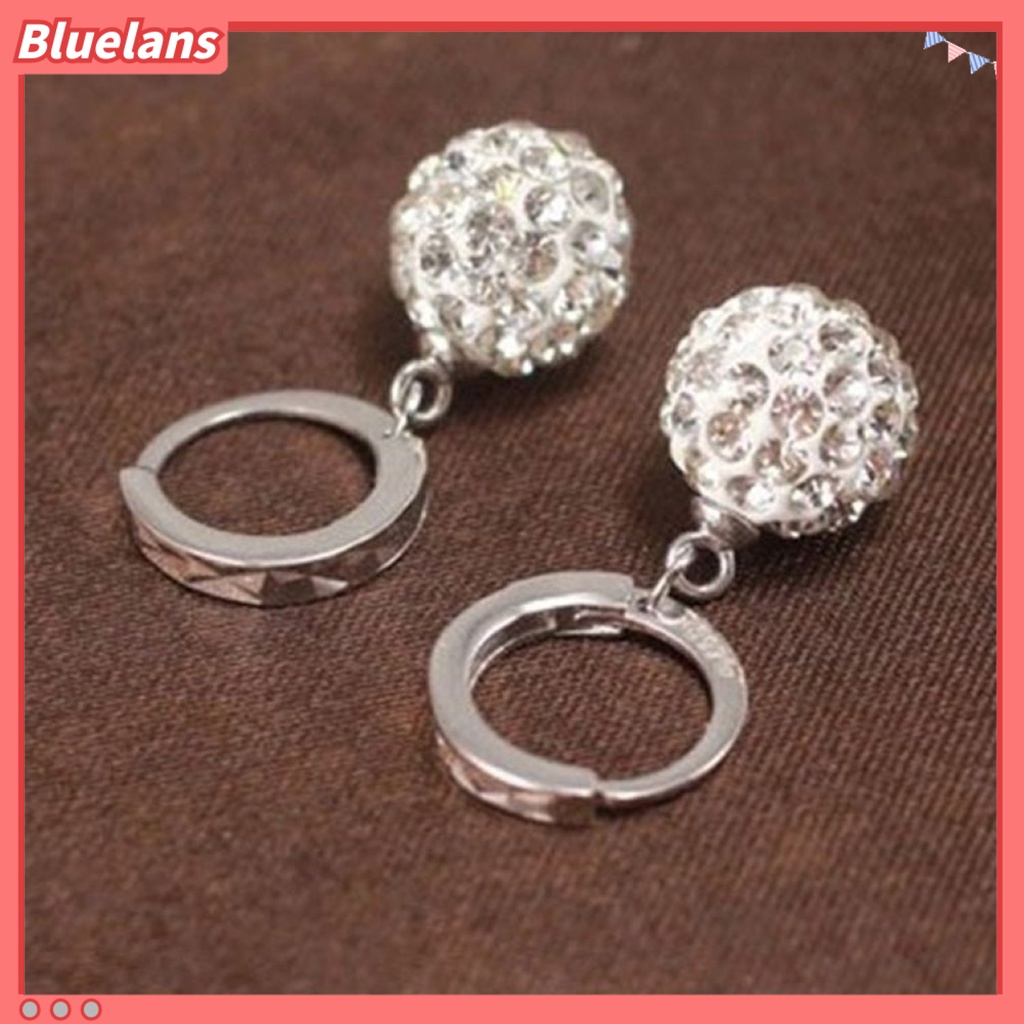 Bluelans Anting Tusuk Gantung Wanita Desain Bola Metal Hias Berlian Imitasi Untuk Pesta