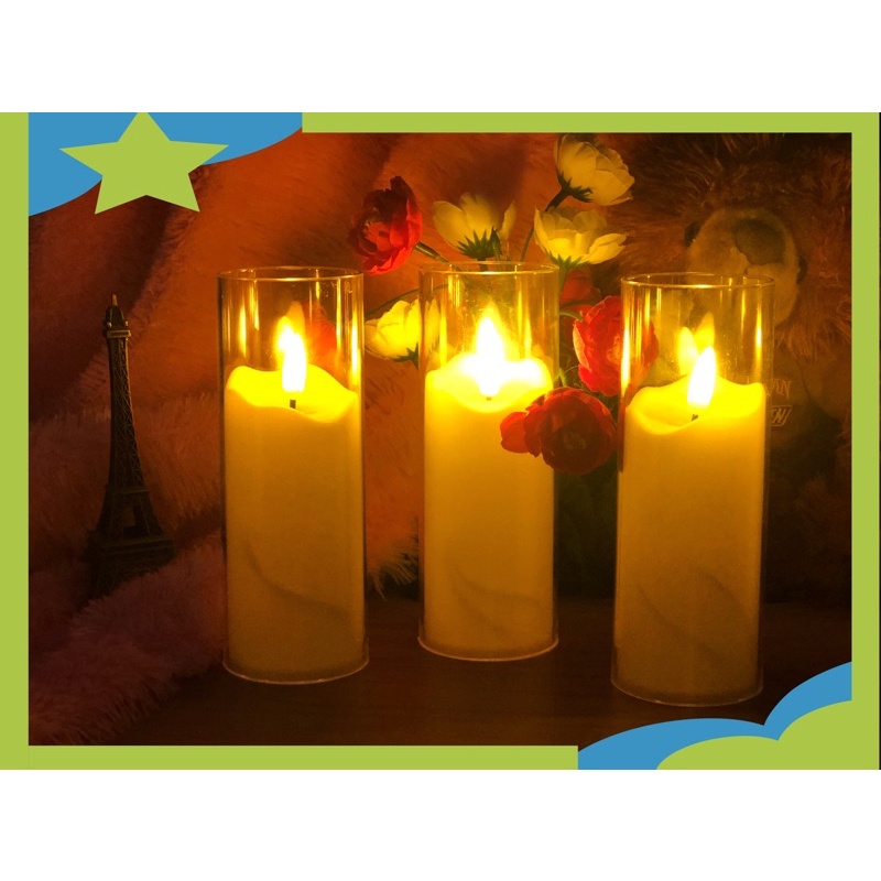 lampu lilin LED / Lilin elektrik GELAS AKRILIK sumbu goyang lilin led 3d Flameless LED Candles