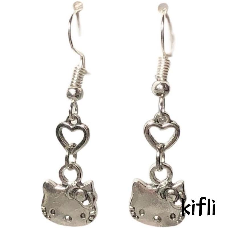 Anting Desain Kartun Kucing Bahan Alloy Gaya Retro Untuk Perempuan