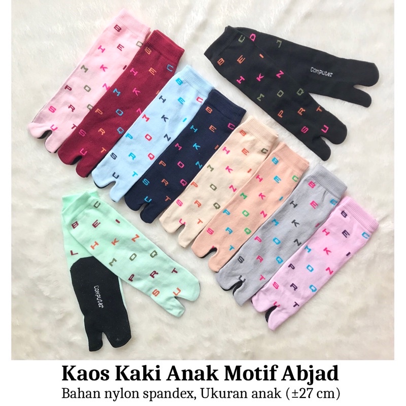 12 Pasang Kaos Kaki Jempol NYLON ANAK Motif ABJAD (Lusinan)