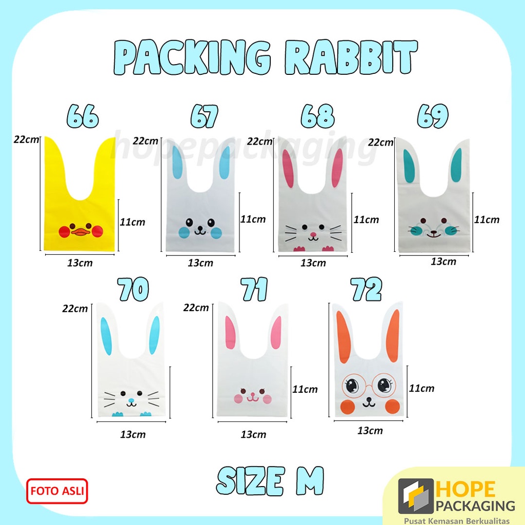 [5 PCS] Packing Rabbit Ear Uk. M Plastik Cookies souvenir ultah / plastik ikat snack bingkisan /  Kemasan karakter lucu Kemasan Kue Lucu Packaging Bunny Rabbit