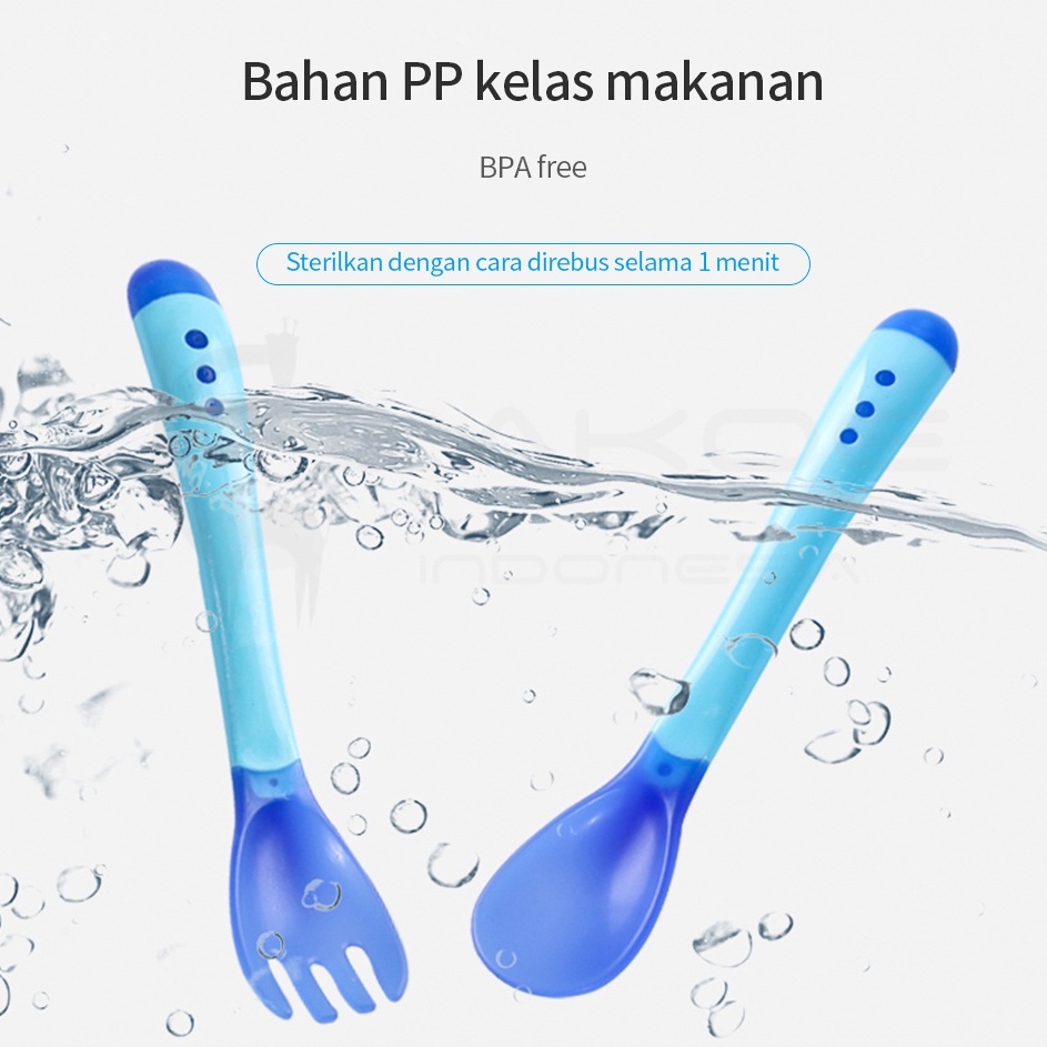 SENDOK GARPU MAKAN BAYI DENGAN SENSOR SUHU PANAS / SENDOK SILIKON / SENDOK MPASI LEMBUT