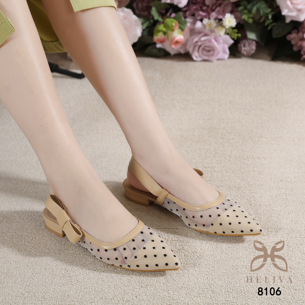 HELIVA AMBER Sling Back Sol 1,5CM Polkadot Ujung Lancip Bahan Kulit Mesh Original Brand 8106