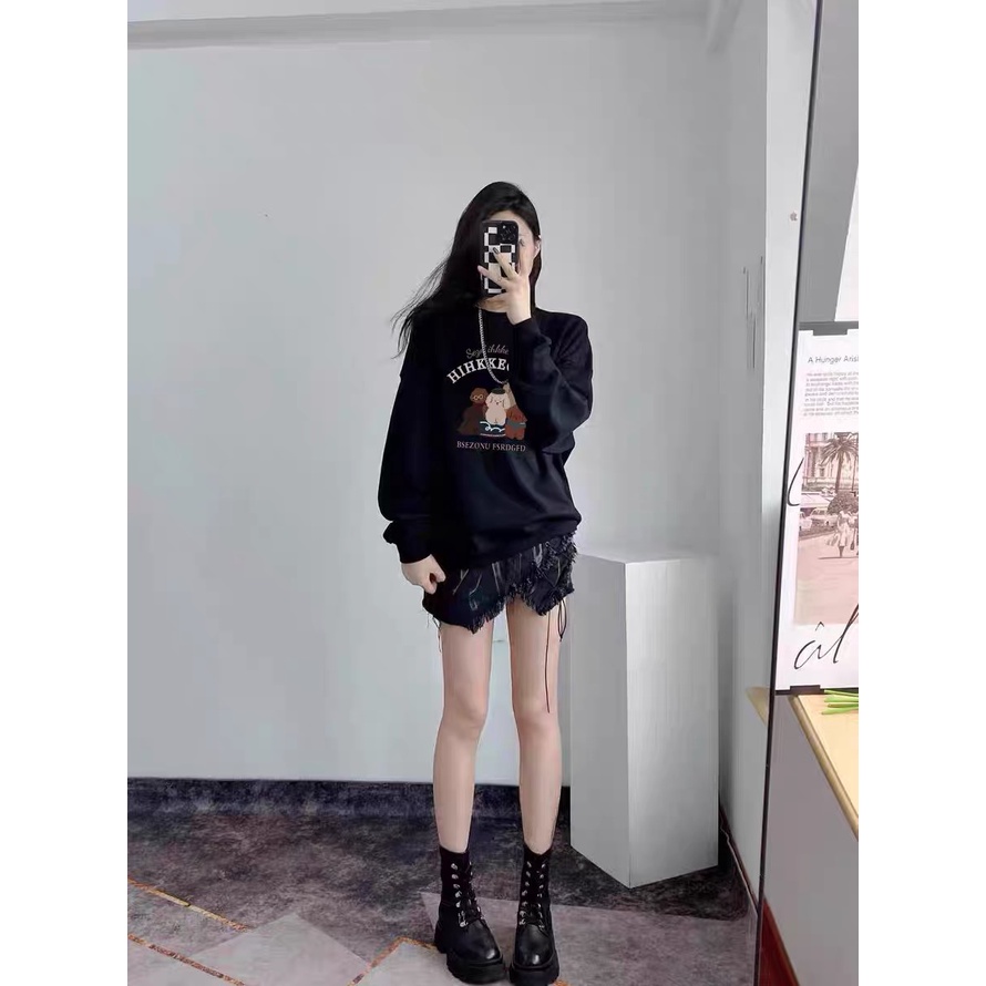 EUNII Sweater Lengan Panjang Cute Teddy Bear Korean Style/Hoodie Oversize/Baju Wanita/Switer Wanita