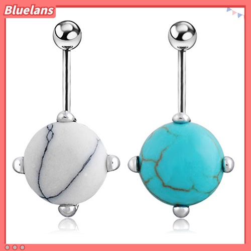 Bluelans Round Turquoise Silver Plated Belly Ring Barbell Navel Body Piercing Jewelry