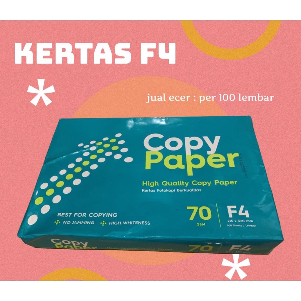 

kertas eceran isi 100 lembar/kertas F4 copy paper/kertas HVS/kertas isi 100 lembar/ kertas ecer/ kertas print