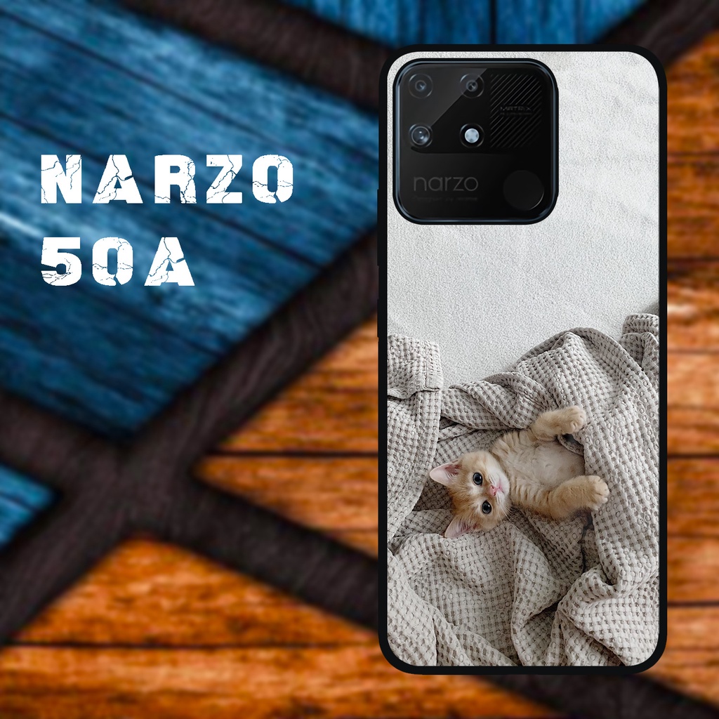 Case Kilau Realme Narzo 50a | Narzo 50A| Casing Hp Realme | Pelindung Smartphone | Motif Kucing