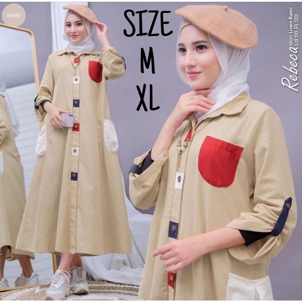 Rebeca Midi Dress Linen LD 110 Fit M - XL / Baju kondangan Wanita Kekinian Busui  / Long Dres Full Kacing Aktif Terbaru 2022 / Pakaian Muslim Remaja Masakini / Fashion Vintage Cewek / Outfit Cantik Perempuan