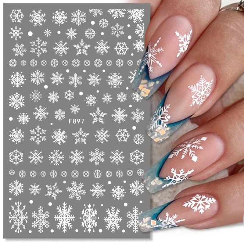 Stiker Kuku 3D Glitter Snowflakes Santa Claus Rusa Pohon Natal Untuk Dekorasi Manicure