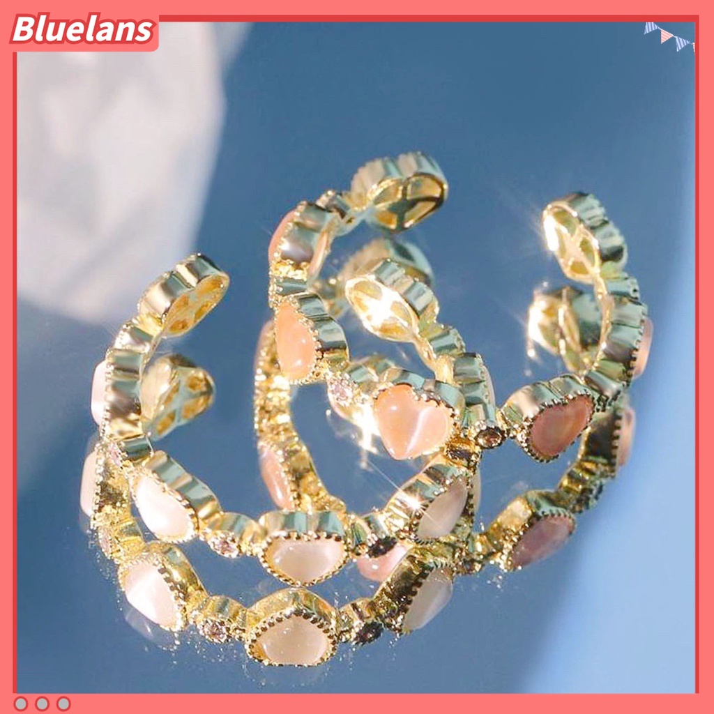 Cincin Model Terbuka Adjustable Bentuk Hati Opal Bahan Tembaga Untuk Wanita