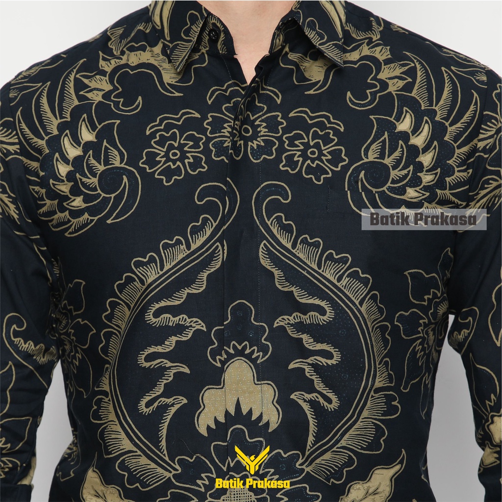 Kemeja Batik Prakasa Motif Bhadrika Navy Slimfit Lengan Panjang Batik Solo