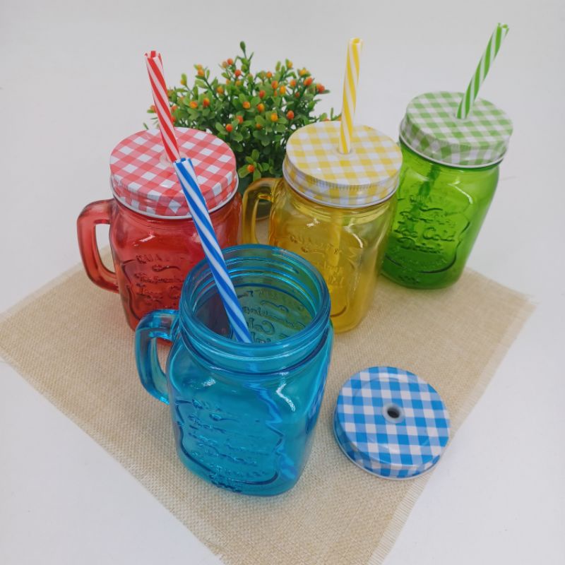 Gelas Kaca Aesthetic | Gelas Kaca Kafe | Gelas Kaca Bening | Jar kaca 500ml