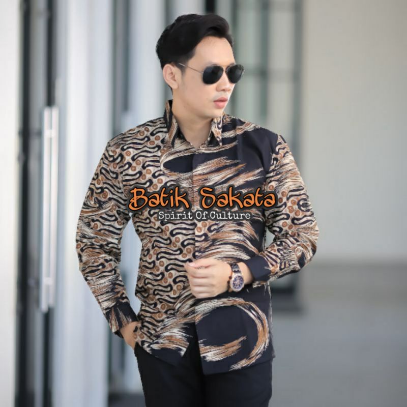 WULU HITAM Kemeja Batik Pria Slimfit Lengan panjang Bahan Katun Halus Sragenan Lapis Furing