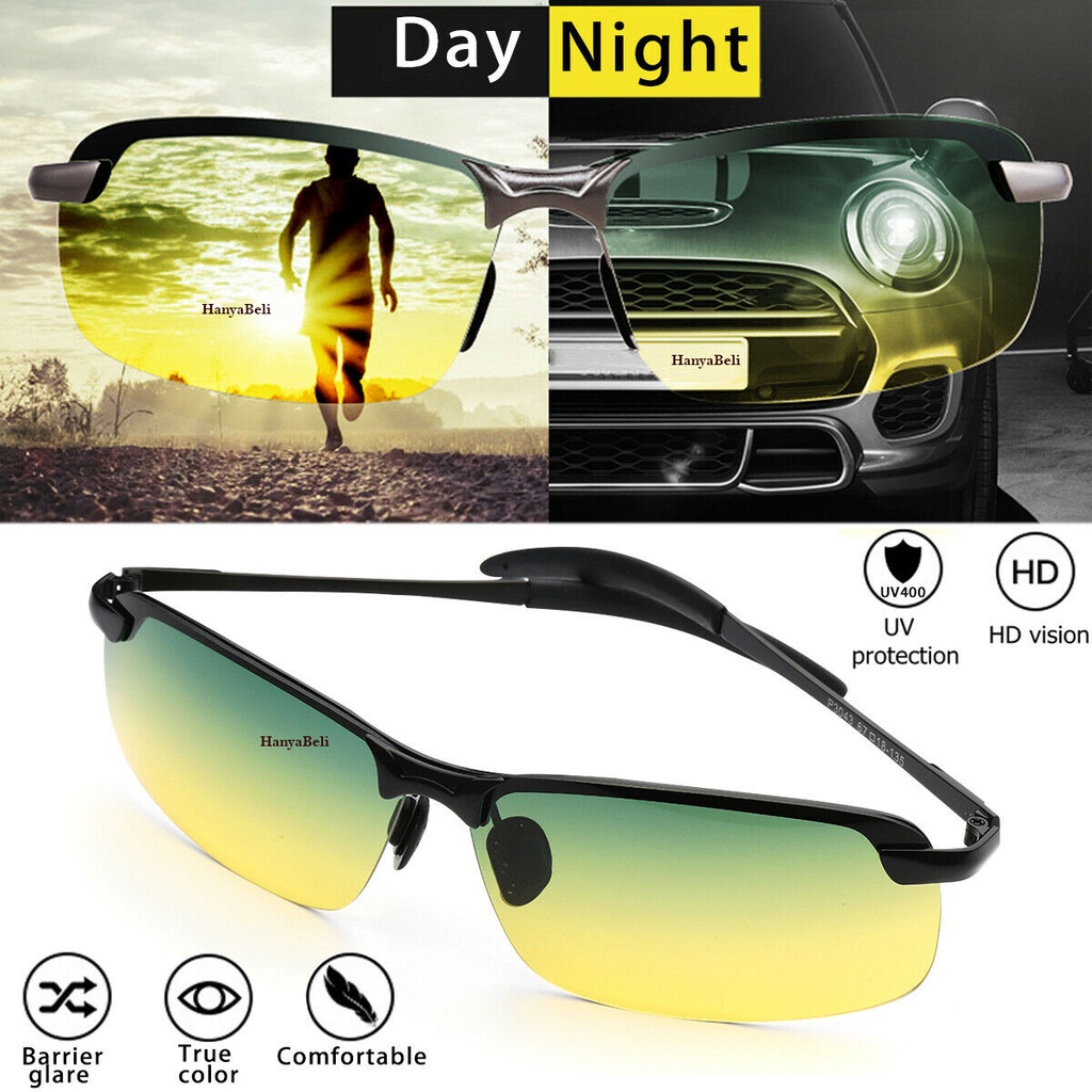 HBM Kacamata Lensa Hijau Kuning Day Night Vision UV400 Polarized Anti Silau Siang Dan Malam