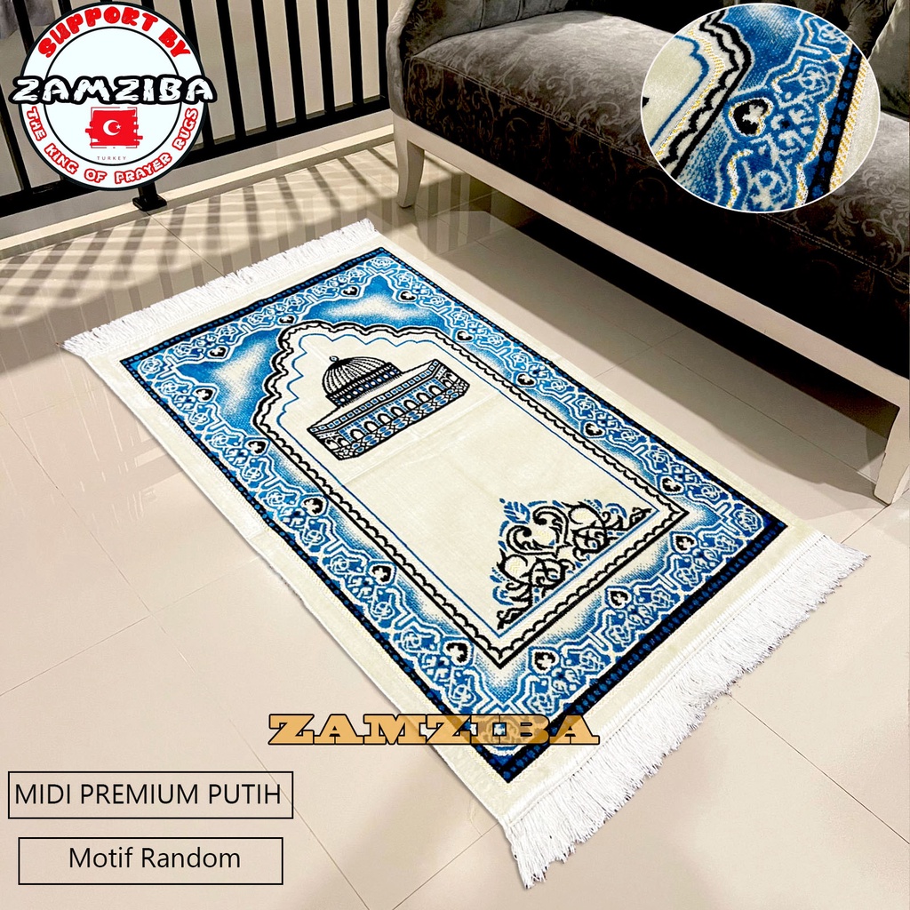 Sajadah Super Spigel Putih Ukuran Midi 55x110cm Bahan Halus Cocok Buat Sauvenir Perlengkapan Sholat Sejadah Traveling