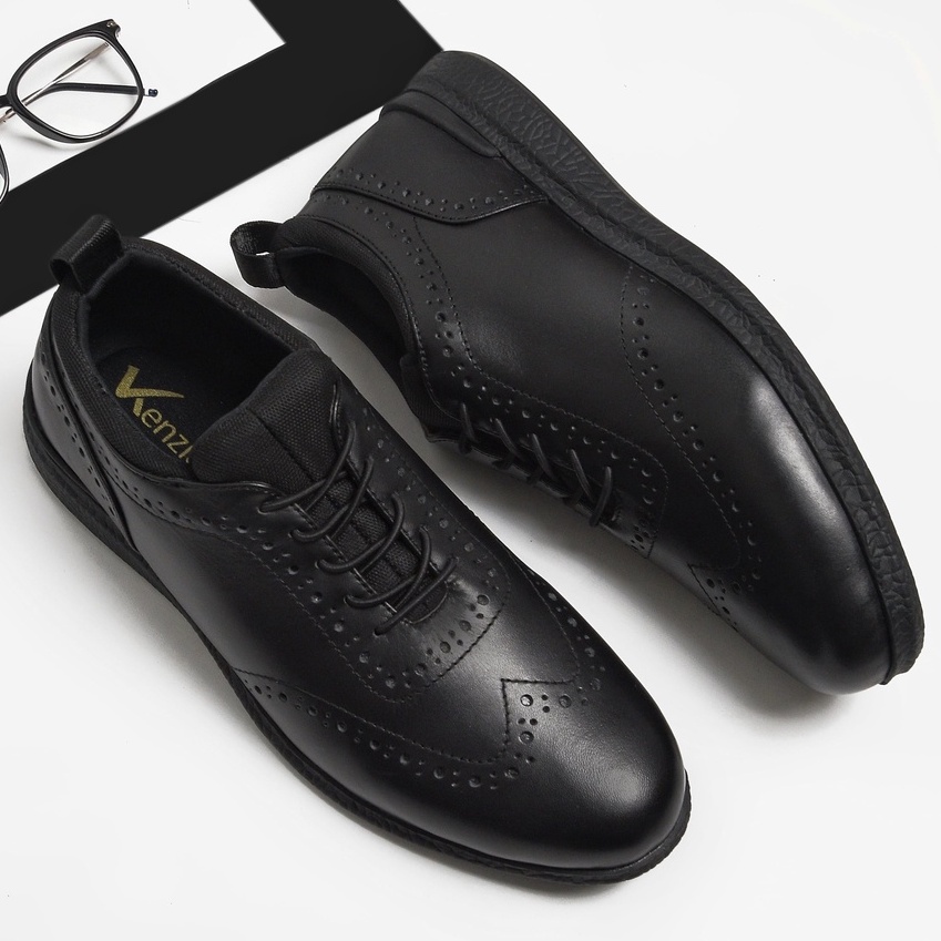 Aristo Black (Kulit Asli) - Sepatu Formal Pria Pantofel Casual Kantor Original Kenzios