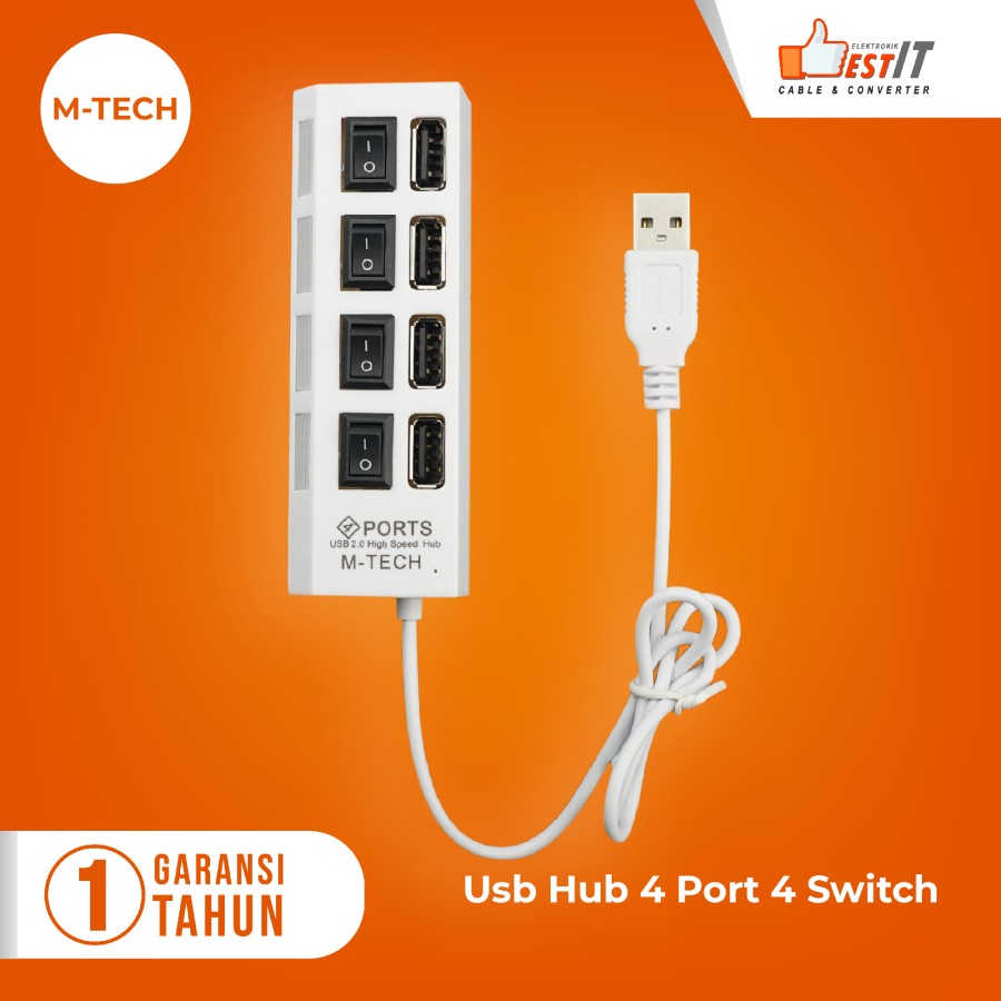 USB HUB 2.0 4 Port 4 Switch LED High Speed M-tech