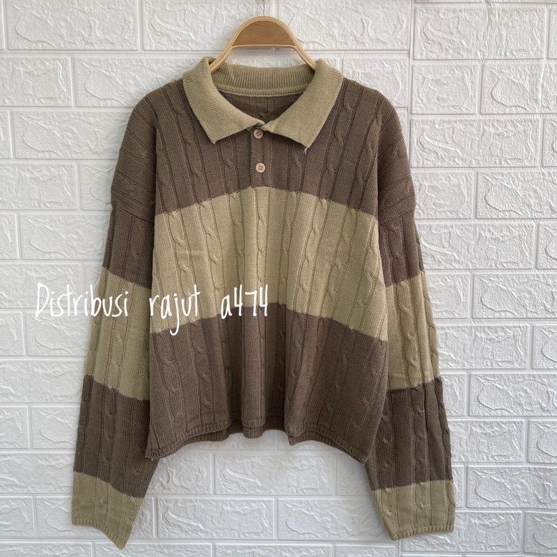 Rahmadhani Sweater kerah crop top knits cable wanita tebal