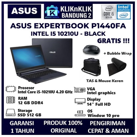 LAPTOP ASUS EXPERTBOOK P1440FA INTEL I5 GEN 10th RAM 12GB 512GB BLACK